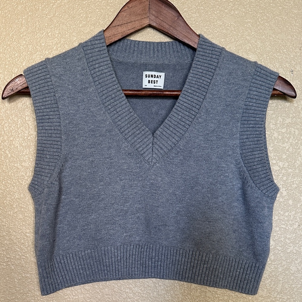 Sunday Best Slate Gray Cropped Sweater Vest / Merino wool/cotton blend